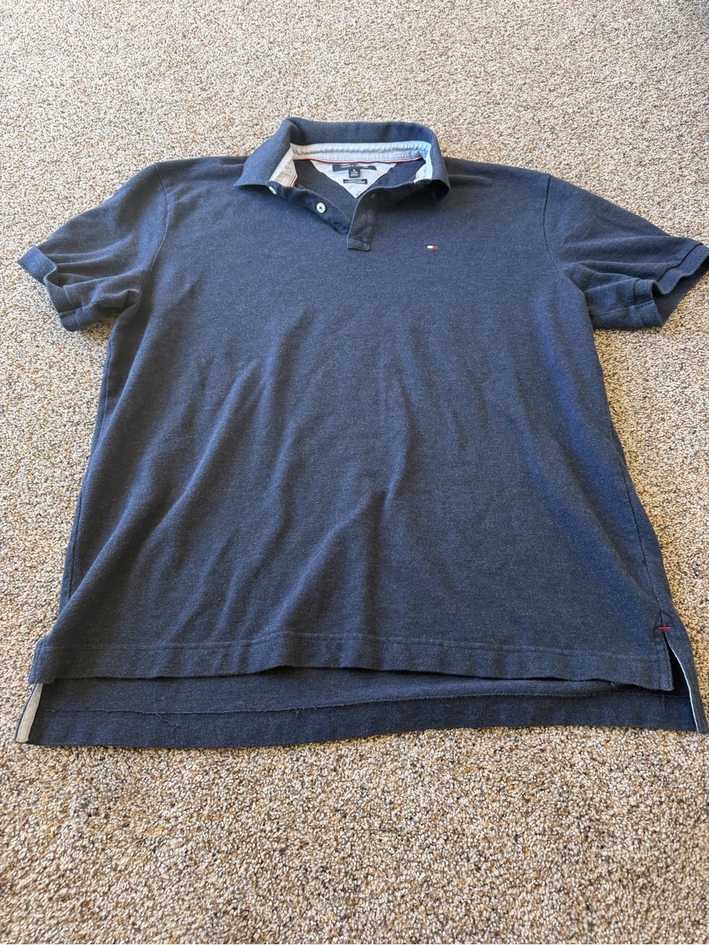 Tommy Hilfiger Mens XL Navy Blue Classic Fit Polo Shirt Flag Logo Preppy Golf